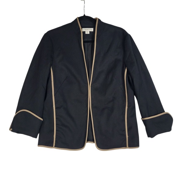 Coldwater Creek Jackets & Blazers - Coldwater Creek‎ Rolled Cuff Jacket Women's 10 Black Brown Piping Clasp Front